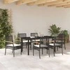 Lauko baldų komplektas Sodo valgomojo komplektas su pagalve 7 pcs Juoda Ratanas
