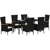 Lauko baldų komplektas Sodo valgomojo komplektas su pagalve 7 pcs Juoda
