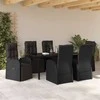 Lauko baldų komplektas Sodo valgomojo komplektas su pagalve 7 pcs Juoda poliratanas