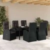 Lauko baldų komplektas Sodo valgomojo komplektas su pagalve 7 pcs Juoda poliratanas