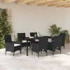 Lauko baldų komplektas Sodo valgomojo komplektas su pagalve 7 pcs Juoda poliratanas