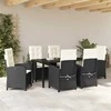 Lauko baldų komplektas Sodo valgomojo komplektas su pagalve 7 pcs Juoda poliratanas