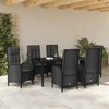 Lauko baldų komplektas Sodo valgomojo komplektas su pagalve 7 pcs Juoda poliratanas