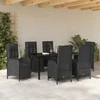Lauko baldų komplektas Sodo valgomojo komplektas su pagalve 7 pcs Juoda poliratanas