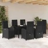 Lauko baldų komplektas Sodo valgomojo komplektas su pagalve 7 pcs Juoda poliratanas