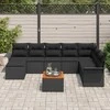 Lauko baldų komplektas Sodo Sofų Rinkinys su pagalve 9 pcs Juoda poliratanas