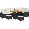 Lauko baldų komplektas Sodo Sofų Rinkinys su pagalve 9 pcs Juoda poliratanas