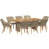 Lauko baldų komplektas Sodo valgomojo komplektas su pagalve 9 pcs Smėlio poliratanas