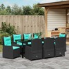 Sodo valgomojo komplektas su pagalve 9 pcs Juoda Poli ratanas