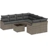 Sodo Sofų Rinkinys 9 pcs Pilka Poli Ratanas, Plienas ir Stiklas