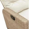 Atlošiama sodo sofa su pagalvėlėmis L formos smėlio spalvos