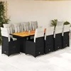 Lauko baldų komplektas Bistro komplektas su pagalvėmis, 11 dalių, juodas, poliratanas