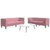 Sofa Chesterfield sofų komplektas su pagalvėlėmis, 2 dalių, rožinis