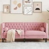 Dvivietė chesterfield sofa su pagalvėlėmis, rožinė, aksomas