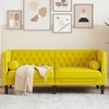 Dvivietė chesterfield sofa su pagalvėlėmis, geltona, aksomas