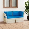 Lauko baldų komplektas Dvivietė sodo sofa iš palečių su pagalvėlėmis, eglės mediena