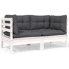 Dvivietė sodo sofa su pagalvėlėmis, balta, pušies masyvas