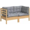 Dvivietė sodo sofa su pilkomis pagalvėlėmis, pušies masyvas
