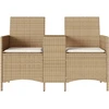 Dvivietė sodo sofa su staliuku ir pagalvėlėmis, smėlio spalvos