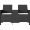 Dvivietė sodo sofa su staliuku ir pagalvėlėmis, juodos spalvos