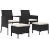 Dvivietė sodo sofa su staliuku/taburetėmis, juoda, poliratanas