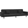 Dvivietė sofa-lova su dvejomis pagalvėmis, juoda, aksomas
