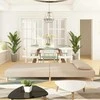 Dvivietė sofa-lova su dvejomis pagalvėmis, kreminė, audinys