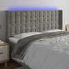 Galvūgalis su LED, šviesiai pilkas, 203x16x118/128cm, aksomas