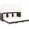 Ištraukiama trivietė sofa-lova su stogeliu, juoda, poliratanas