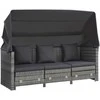 Ištraukiama trivietė sofa-lova su stogeliu, pilka, poliratanas