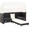 Ištraukiama trivietė sofa-lova su stogeliu, juoda, poliratanas