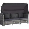 Ištraukiama trivietė sofa-lova su stogeliu, pilka, poliratanas
