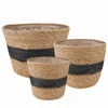 Jūros žolės augalų krepšiai 3 pcs Natūrali ir juoda Ø26 x 19 cm