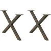 Kavos staliuko kojelės, X formos, 2 vnt., natūralus plienas, 70x(42-43) cm, plienas