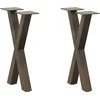 Kavos staliuko kojelės, X formos, 2 vnt., natūralus plienas, 38x(42-43) cm, plienas