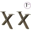 Kavos staliuko kojelės, X formos, 2 vnt., natūralus plienas, 50x(30-31) cm, plienas