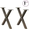 Kavos staliuko kojelės, X formos, 2 vnt., natūralus plienas, 50x(42-43) cm, plienas
