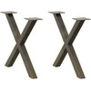 Kavos staliuko kojelės, X formos, 2 vnt., natūralus plienas, 50x(42-43) cm, plienas
