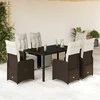 Bistro komplektas su pagalvėlėmis, 7 dalių, rudas, poliratanas