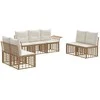 Lauko baldų komplektas Lauko sofos komplektas 7 pcs Natūralus ir grietinėlės baltas