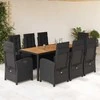 Sofa Sodo komplektas su pagalvėlėmis, 9 dalių, juodas, poliratanas