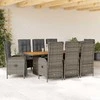 Lauko baldų komplektas Sodo komplektas su pagalvėlėmis, 9 dalių, pilkas, poliratanas