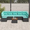 Lauko baldų komplektas Sodo Sofų Rinkinys su pagalve 8 pcs Juoda poliratanas