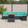 Lauko baldų komplektas Sodo Sofų Rinkinys su saugykla 7 pcs Juoda Poli ratanas