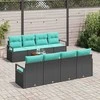 Sodo Sofų Rinkinys su pagalve 9 pcs Juoda poliratanas