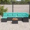 Lauko baldų komplektas Sodo Sofų Rinkinys su pagalve 8 pcs Juoda poliratanas