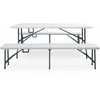 Sodo stalas su 2 suoliukais, baltas, 180cm, plienas ir HDPE