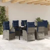Lauko baldų komplektas Sodo valgomojo komplektas 7 pcs Pilka ir juoda Ratanas