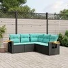 Sofa Sofos komplektas su pagalvėlėmis, 5 dalių, juodas, poliratanas
