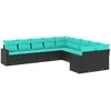 Sofa Sofos komplektas su pagalvėlėmis, 10 dalių, juodas, poliratanas